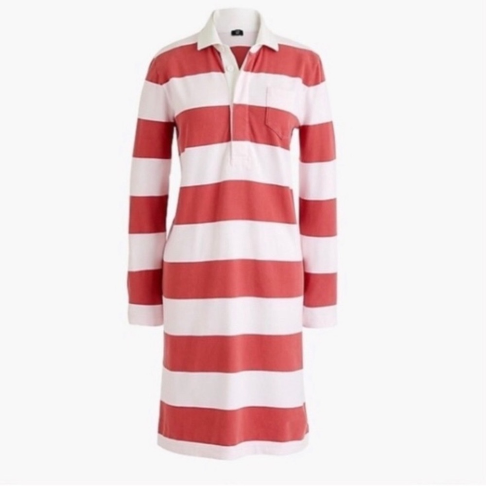 J. Crew Long Sleeve Striped Rugby Polo Dress Pink Size XS NWT Preppy Coastal